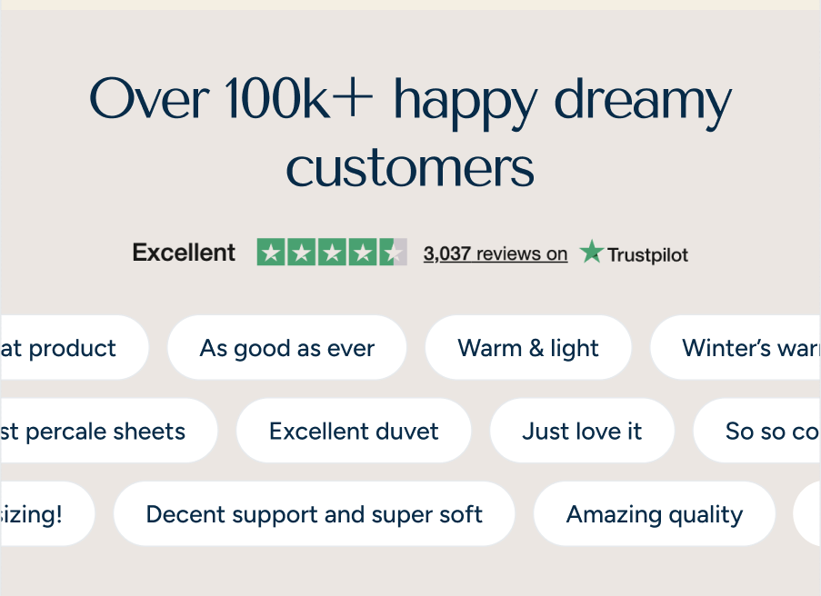 Over 100k+ happy dreamy customers trustpilot
