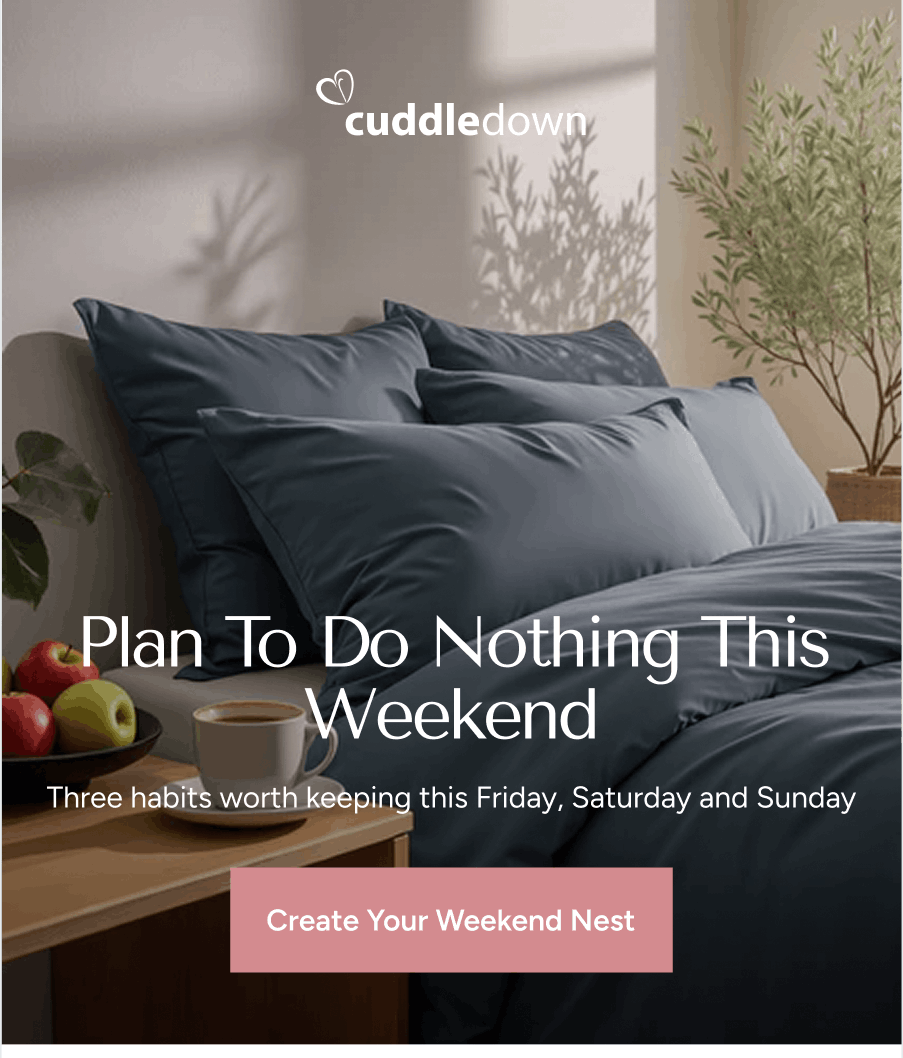 BEDROOM, CLOSE UP ON A BED WITH A bed side table fruit and coffee